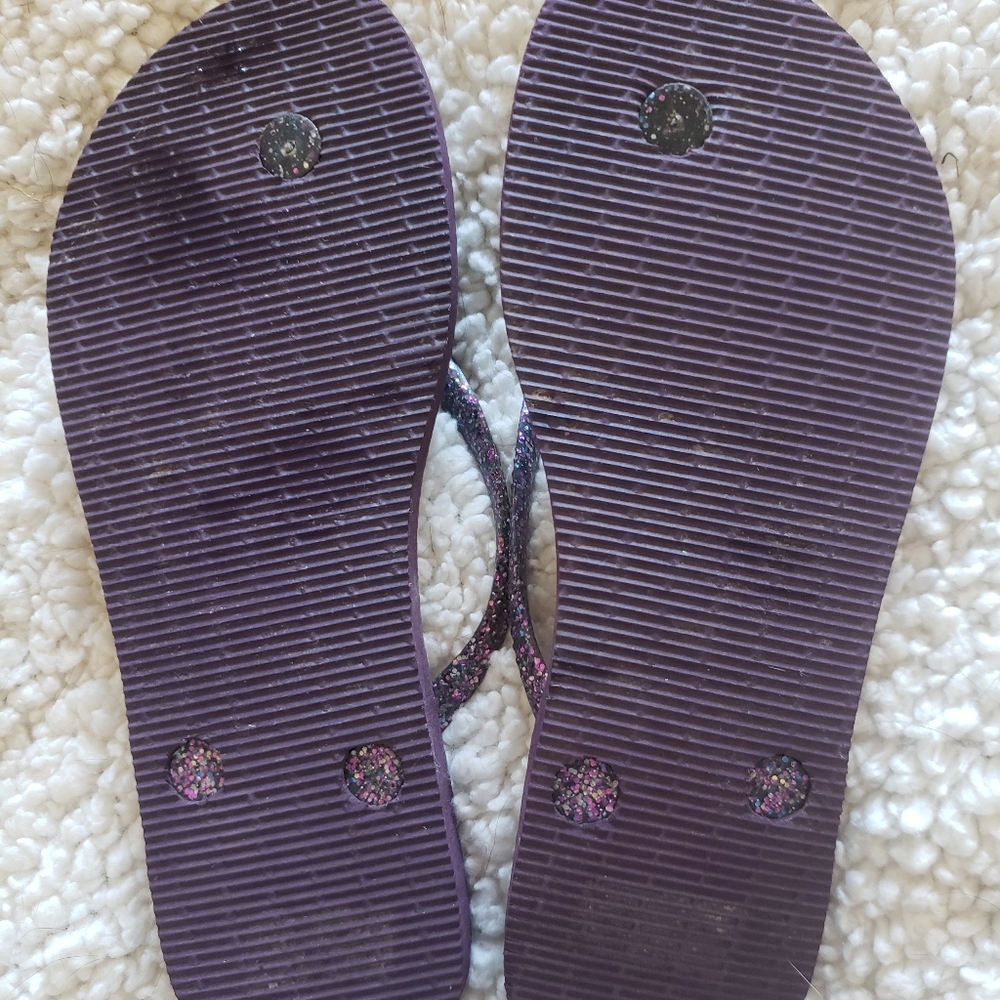 Purple Sparkly Havaianas Flip Flops 7/8 - Picture 2 of 5